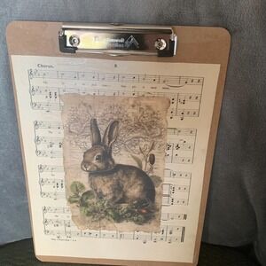 Woodland Old World Rabbit Bunny Holly Glen IOD Clipboard Sheet music decoupage